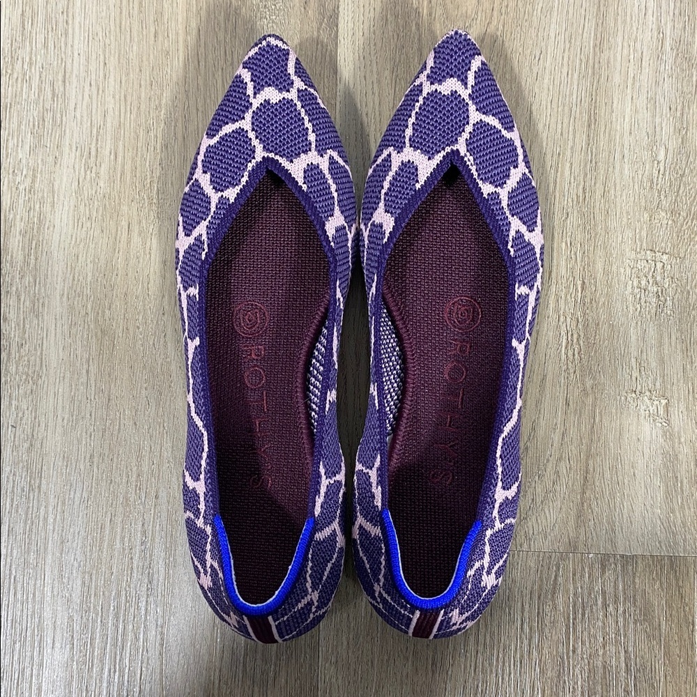 Rothy’s Retired Violet Giraffe Print Pointy Toe Ballet Flats size 5.5
